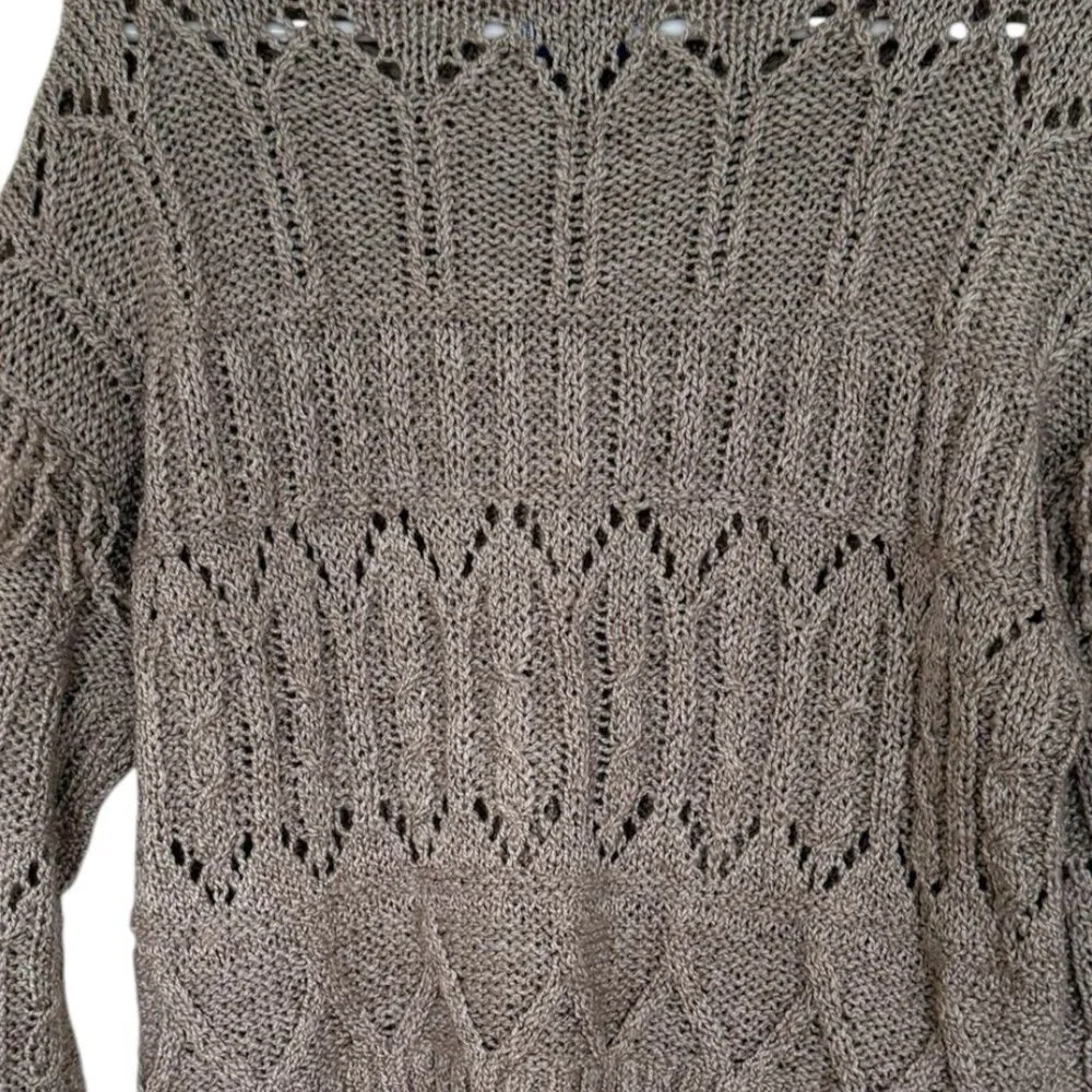 Old Navy Women Textured Fringe Sweater Size M Tan Relaxed Fit Boho Chic Festival